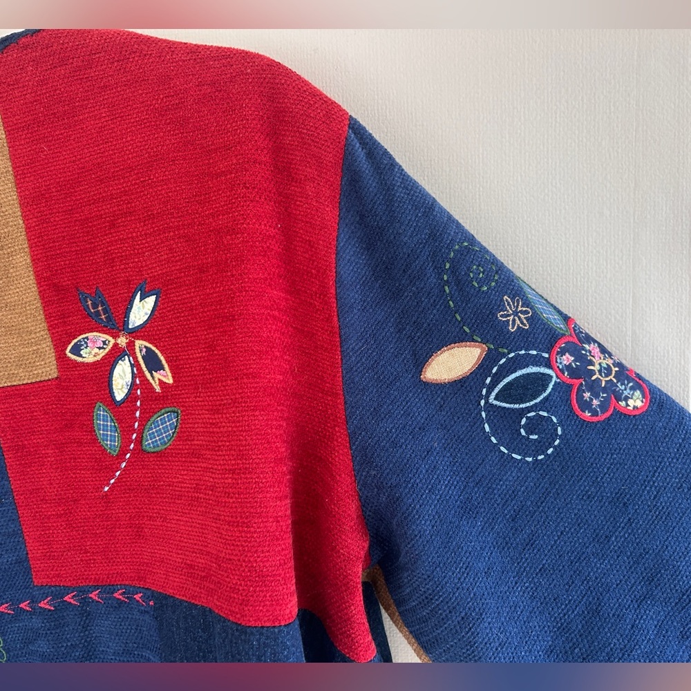 Vintage 90s Artsy Patchwork Novelty Embroidered Statement Jacket Whimsy Boho XL - Picture 14 of 15